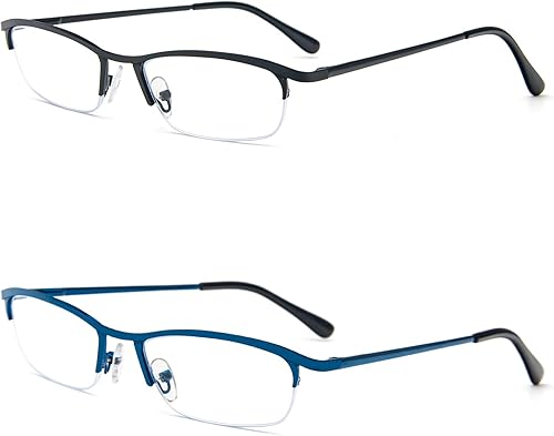 Miniatura 9 de KoKoBin Lentes de lectura de media lectura, 2 pares de lentes de marco de metal, lectores de bisagra de resorte con bolsa de cuero para hombres y
