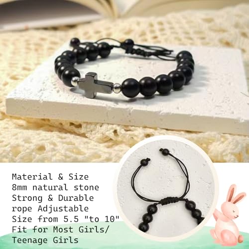 Image of Cross Bracelet Graduation Birthday Gifts for Women Girls, Religious Christian Catholic Bracelet Gift for Goddaughter Daughter Girlfriend, Beaded Charm Bracelet for Mom Grandma Faith Gift