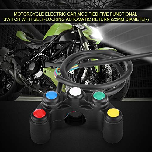 Compartiment Universel 5 en 1 Moto Interrupteur Commande 22mm Guidon Ensemble Phare Danger Frein Antibrouillard Klaxon On/Off pour Spotlight Scooter Electrombile Cyclomoteur cessoire De Rempl emepuls