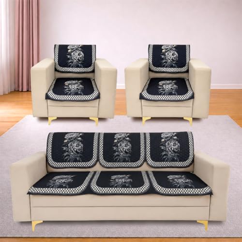 Image of Homerz 'Brooklyn Series' Premium Sofa Cover | Quilted Floral Design | Non-Slip Washable Sofa Protector | Soft Anti Slip Fabric (Ny Grey, 5 (3+1+1) Seater, Seat Cover with Backrest)