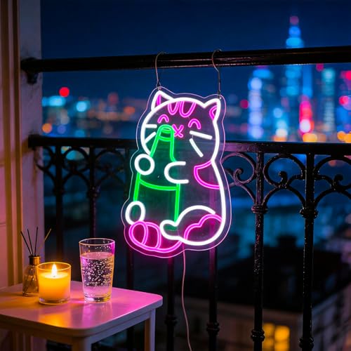 Image of Beer Cat Neon Sign Led Neon Lights Signs for Wall Decor USB Powered Led for Room Decoration Game Room Bar Party Decor