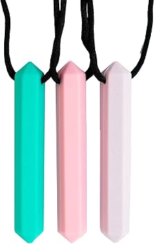 Tilcare Chew Chew Sensory Necklace   Best for Kids or Adults that Like Biting or Have Autism   Perfectly Textured Silicone Chewy Toys - Chewing Pendant for Boys & Girls - Chew Necklaces