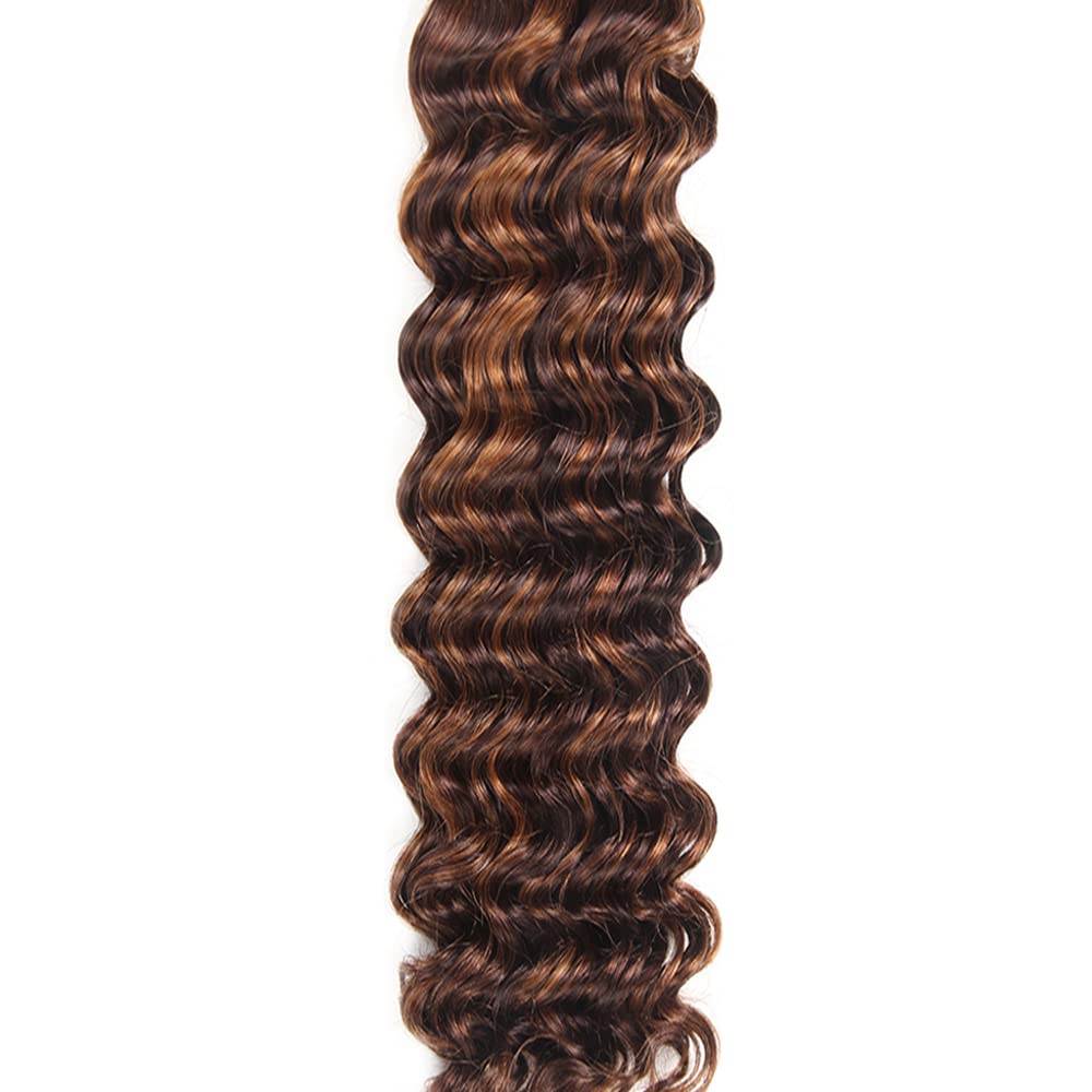 Creuost Human Hair Bundles Deep Wave P4/30 Highlight Brown Color 28 30 32 Inch High Density Natural Color Knotless Human Hair Extension For Woman 3 Bundles Total 300g - Image 4