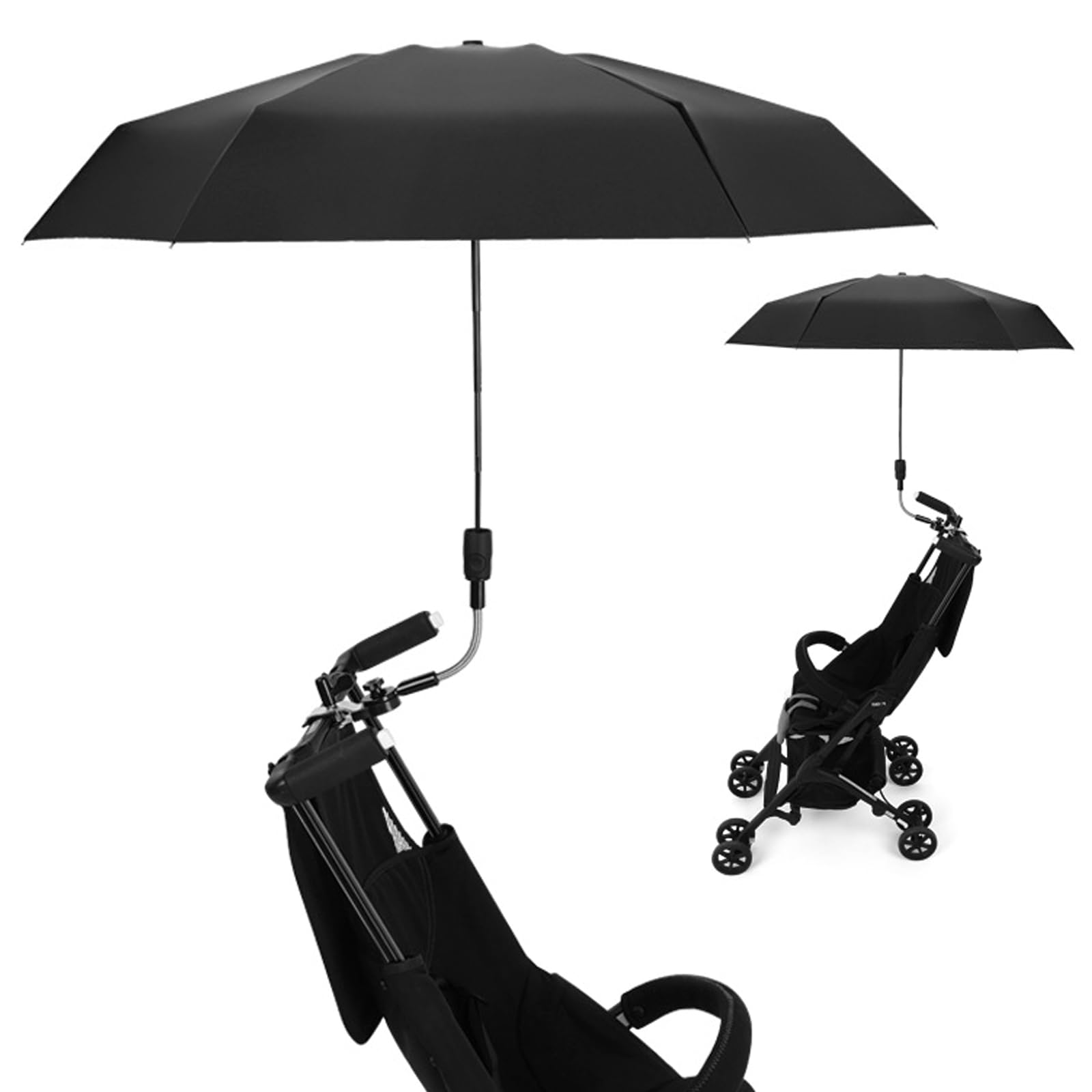 MEYAGOT Sombrilla Universal, Sombrilla Carrito Bebe, Sombrilla Universal Para Cochecito De Bebé, Parasoles De Silla De Paseo Para Bebés Y Bebés Con Mango De Paraguas - Negro