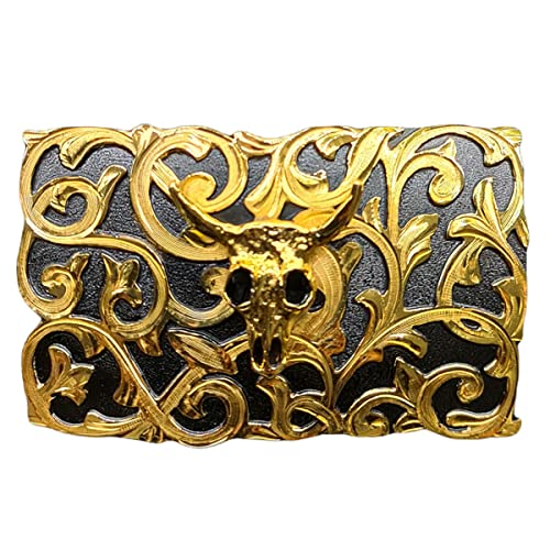 Western Buckles Square Skull Bull Model with 24K Gold Plated and Black Nickel