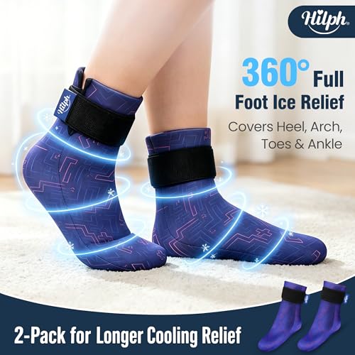 Image of Hilph Full Foot Ice Pack Gel Sock for Hot & Cold Therapy - Reusable Cooling Sock for Toe Pain, Plantar Fasciitis & Hot Feet - Easy Slip On Design for Chemotherapy, Postpartum Recovery, 1 Pair, Blue