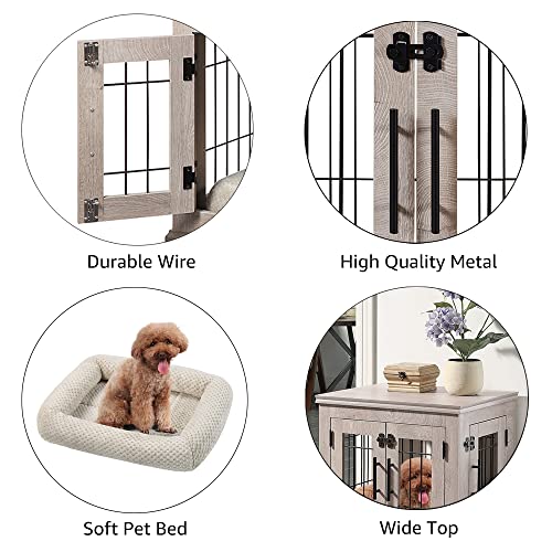 beeNbkks Furniture Style Dog Crate End Table, Double Doors Wooden Wire Dog Kennel with Pet Bed, Decorative Pet Crate Dog… - Image 8