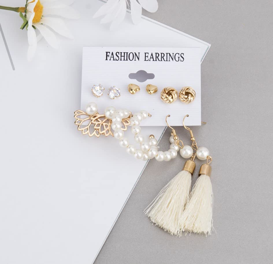 Image of ANNACREATIONS Stylish combo of pearl stud hoop earrings set for Women Girls