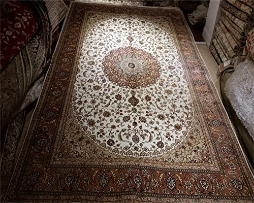 6x9ft Oriental Silk Carpet for Living Room, Handmade