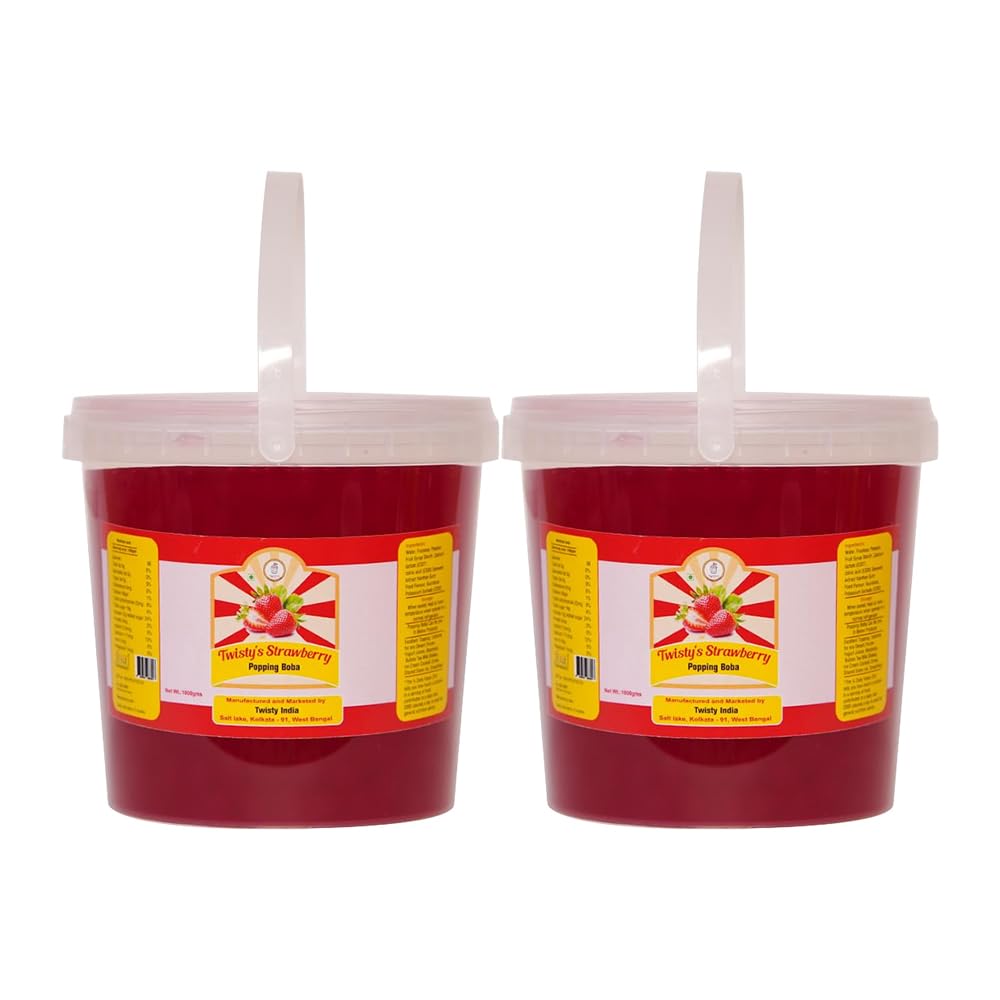 Twisty The Boba Station® 1kg Strawberry Popping Boba with 10 12mm Straws for Bubble Tea, Milkshakes, Ice Cream & Yogurt | Vegan | Pack of 2-image-29