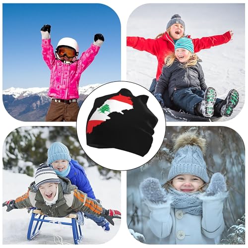 Lebanese Flag map Children Hip Hop Knitted Hat Kids Elastic Leisure Knit Cap Warm Sleep Beanies Black 5