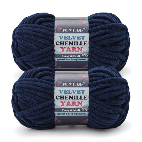 Image of 2 Pack Chunky Chenille Yarn for Crocheting and Knitting Beginners,Thick Bulky Plush Fluffy Velvet Soft Baby Blanket Crochet Chenille Yarn for Crocheting Blankets /Amigurumi /DIY Crafts(Navy Blue