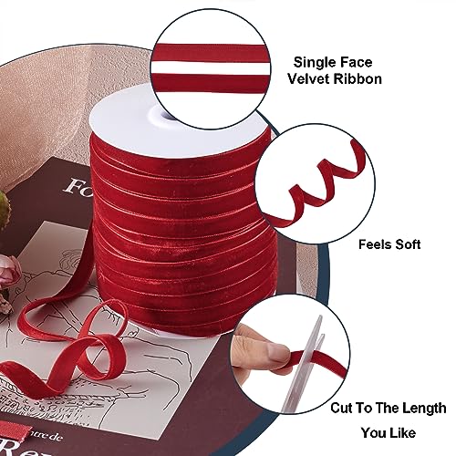 PandaHall 50 Yards Single Face Velvet Ribbon 3/8 Inch 10mm Velvet Ribbon Spool for Gift Wrapping Hair Bow Clip Sewing Wedding Decoration(Red) - Image 4