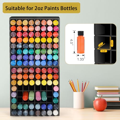 Image of Krafetto 2 Pack 64 Grids Paint Organizer Storage Rack, Wall-mountable Craft Paints Holder, Paint Bottle Organizer Rack Stand for 2 oz Acrylic Craft Paints, Black