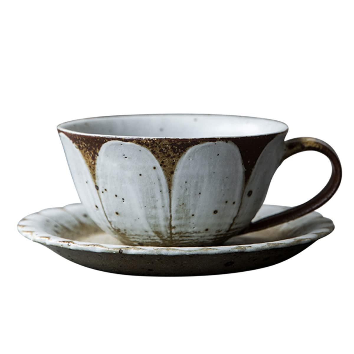 Ręcznie robiony zestaw filiżanek i spodków Daisy Japoński styl szorstki ceramiczny kubek latte z łyżką, porcelanowa filiżanka do herbaty na mleko popołudniową herbatę czarna herbata