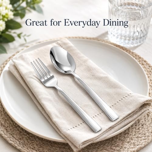 Image of SANTUO 16-Piece Teaspoon and Salad Fork Set, Stainless Steel Small Spoons and Salad Forks Set Mirror Polished Dishwasher Safe Flatware for Coffee, Tea, Salad, Fruit and Cake