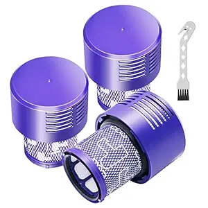 Replacement V10 Filters for Dyson V10 Cyclone Series, V10 Absolute, V10 Animal, V10 Total Clean, SV12, Replace Part No. 969082-01, 3 Pack Filters and 1 Clean Brush