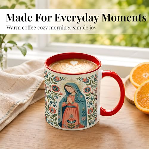 Taza Cerámica Virgen María 11oz Mango Rojo miniatura 2