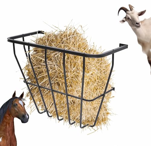 Nisorpa Wall Mount Hay Rack, Livestock Hay Feeder with 27 Gallon Capacity Hay Feeder for Sheep Horses & Goats, Indoor Outdoor Uses, Carbon Steel