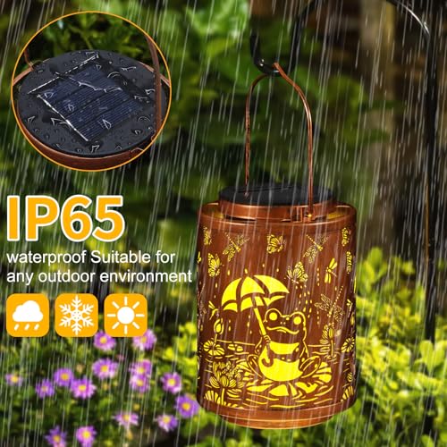 Image of Solar Lanterns Garden Decor Birthday Gifts for Women Mon Grandma Metal Hanging Solar Lights Waterproof Outdoor Decoration for Outside LED Lanterns for Yard Patio Lawn (Frogs)