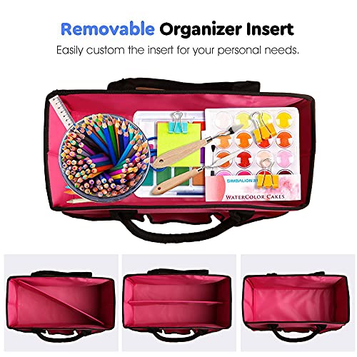 Image of ZKOO Craft Organizer Tote Bag, Portable Art Supply Storage Caddy with 6 Pockets & Removable Divider, Multi-Purpose Teacher Bag for Sewing, Scrapbooking, Office & Travel - Pink, Small