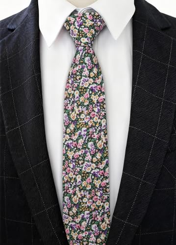 Image of Barry.Wang 100% Cotton Floral Ties for Men 63 inch Extra Long Necktie Clip | Fashion Cotton Printed Neckties,Wildflower 2.76 inch Ties Skinny,Gift Box,Groomsmen Wedding‌ Engagement Graduation