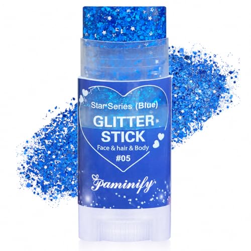 Paminify Blue Hair Glitter Stick Royal Blue Face Glitter Stick Singer Concert Body Glitter for Women Rave Carnival Accessories Chunky Sequins Waterproof Halloween Glitter Makeup for Sports Game Day
