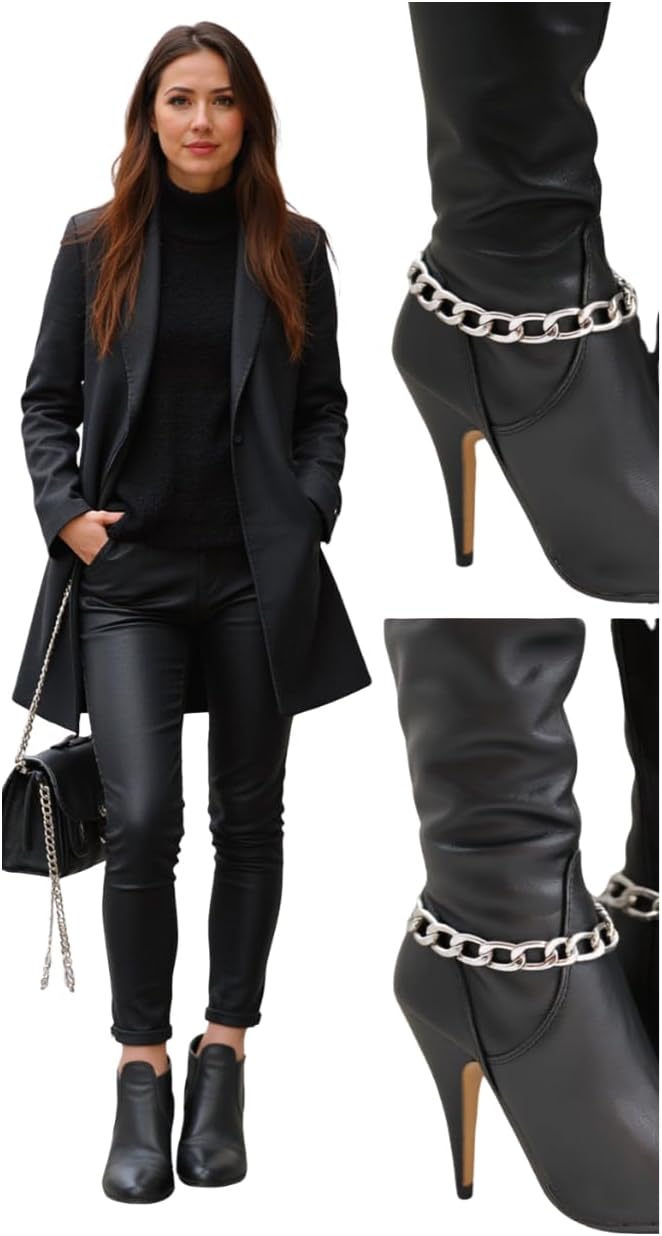 Women Western 2 Boot Chain Metal Bracelets Anklet High Heel Shoe Fashion Jewelry Silver PAIR 2PCS