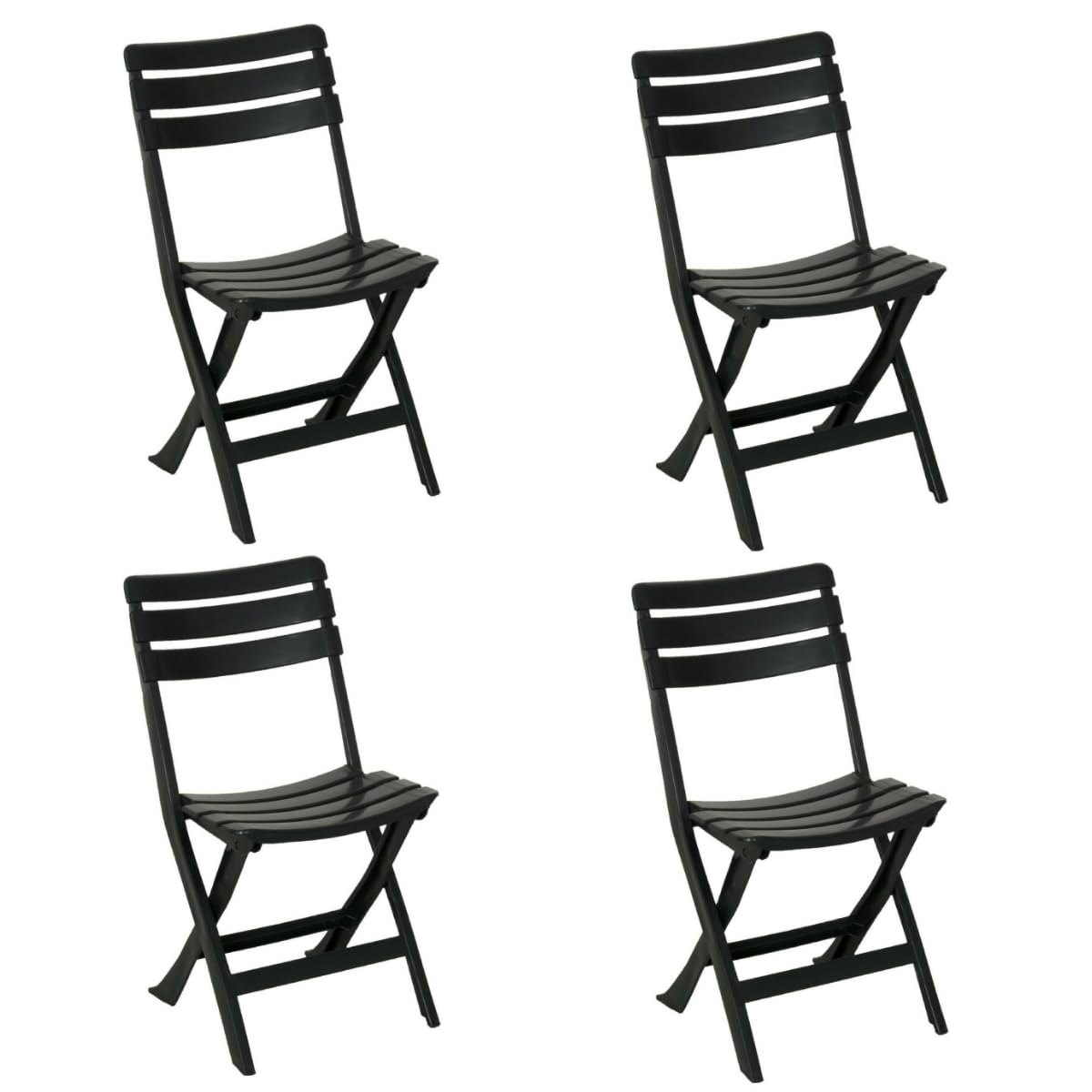 Tomaino - Silla plegable de plástico para exteriores - Juego de 4 sillas portátiles para uso exterior e interior, jardín, balcón, camping - Pratik - (negro)