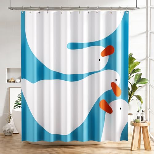 Image of AmazerBath Cute Goose Shower Curtain, Cute Bathroom Shower Curtain Set with 12 Shower Curtain Hooks, Rustic Fabric Shower Curtain, 72x72 Inches