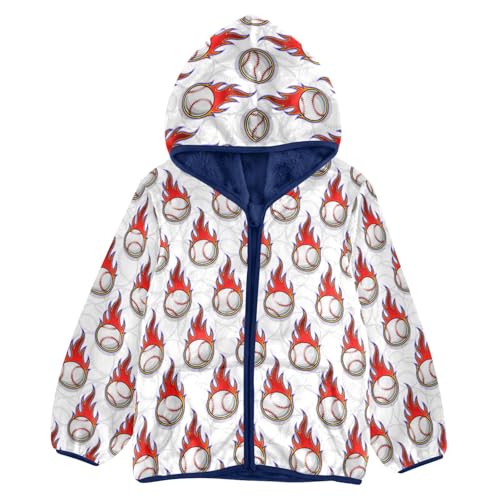 Baseball Flames Toddler Fleece Jacket Baby Boys Hooded Zipper Long Sleeve Thick Warm Outerwear 3-10 Years