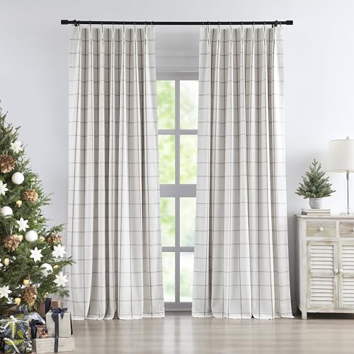 Vision Home Flax Linen Plaid Pinch Pleated Full Blackout Curtains