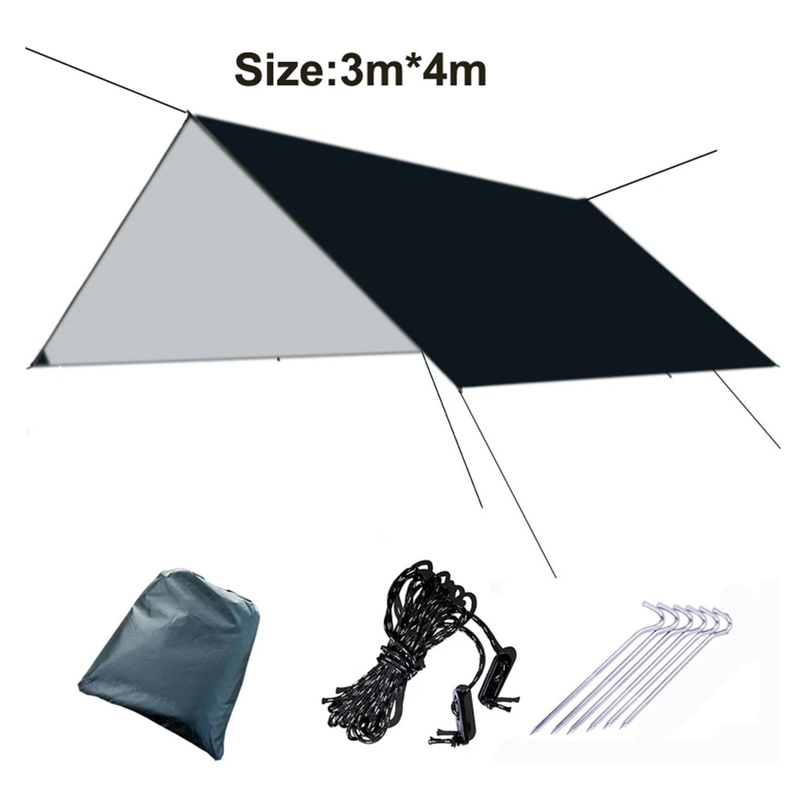 Bâche de camping imperméable pour tente touristique - Auvent de jardin, plage - Abri solaire d'extérieur ultra léger - Noir - 3 x 4 m