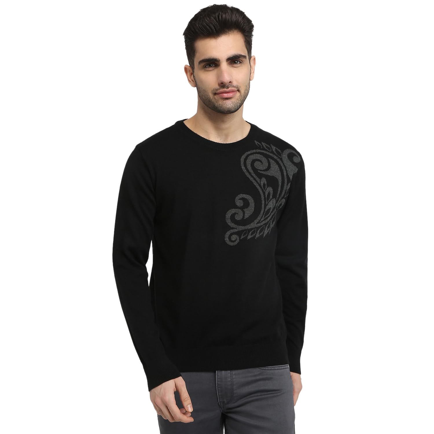 raymond Men Full Sleeve Regular Fit Intarsia Pattern Merino Wool Acrylic Blend Round Neck Round Neck Casual Sweater-picture-24
