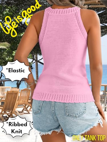 Image of ChiaoLezhee Women's Summer Knit Tank Tops, Racerback High Neck Lightweight Sweater Vest, Dressy Casual Outfits