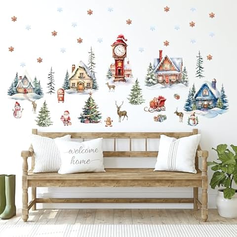 LHIUEM Village Christmas Wall Decals Set Cover