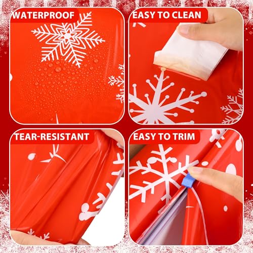 Image of Kochorie 100 Ft x 54 Inch Snowflake Tablecloth Roll with Cutter Box Christmas Themed Snowflake Printed Cut to Size Table Cover Disposable Winter Backdrop for Frozen Birthday Party Supplies