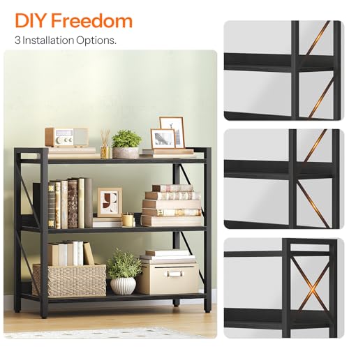 Image of HOOBRO Bookshelf, 3-Tier Industrial Bookcase, Book Shelf Storage Organizer, Bookshelf with Metal Frame for Living Room, Bedroom, Home Office, Kitchen, Black BB718SJ01