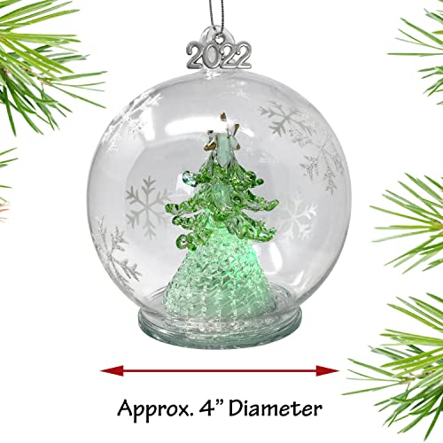 Led Christmas Ornament Dated 2022 Featuring A Christmas Tree With Hand Painted Glitter Snowflakes Color Changing Lights - Includes A 6-Hour Timer #TOP2