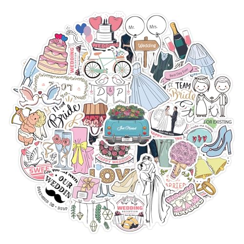 Qpout 50 pegatinas de boda para planificación de invitados, álbumes de recortes, pegatinas de amor para adultos, accesorios, diario, recuerdo de fiesta de boda, tarjetas de felicitación, decoraciones
