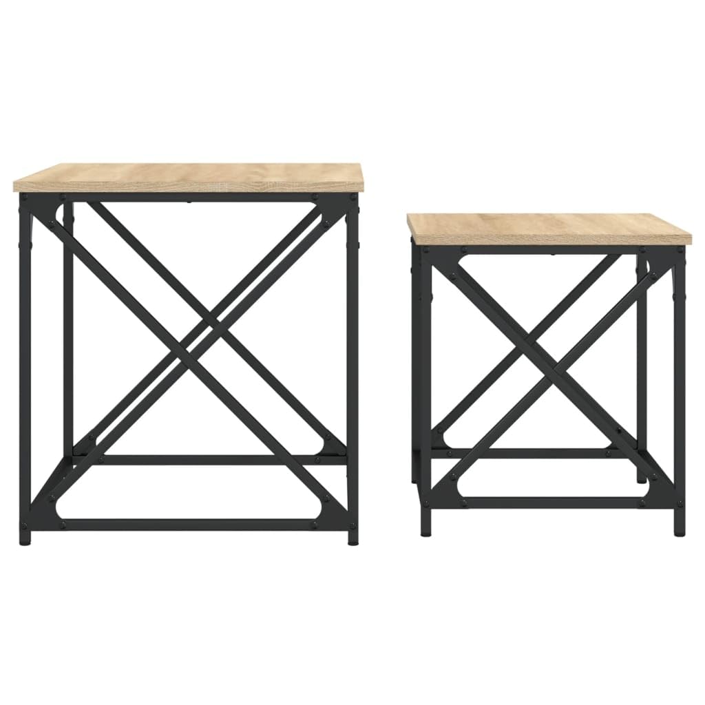 Juego de 2 mesas de café de roble Sonoma, 50 x 50 x 52,5 y 40 x 40 x 44,5 cm, estructura de metal, ahorro de espacio