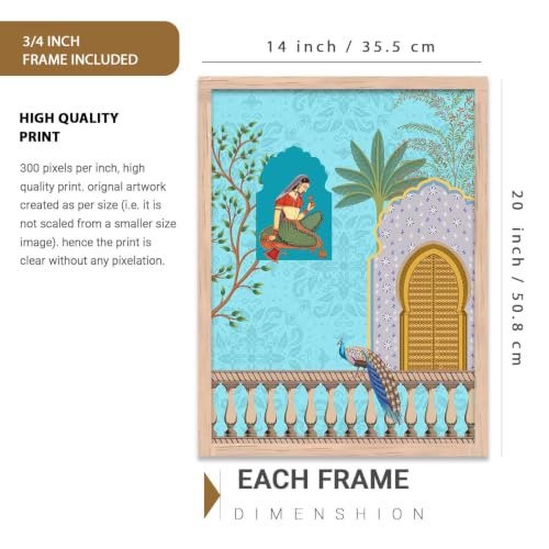 Image of kotart Indian Madhubani Wall Decoration | Madhubani Art Painting With Frame For Living Room Bed Room Hotel Wall Decor Digital Reprint Set of 3 (14x20 Inch)