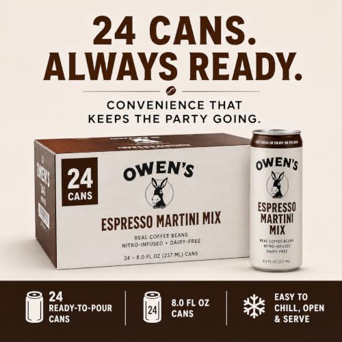 Image of Owen's Premium Non-Alcoholic Sparkling Cocktail and Mocktail Mixer, Drink Mixer for Cocktails, Mocktails, and Party Beverage, 24 Pack of 8.2 fl oz Cans (Espresso Martini Mix)