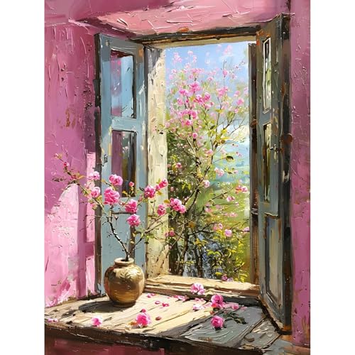 KEYIFA Flores Rosas Pintar por Numeros Adultos, Paint by Number Kits con Pinceles y Pigmento Acrílico, DIY Pintura al óleo Colorear Lienzo Manualidades, Decoración del Hogar 30x40cm