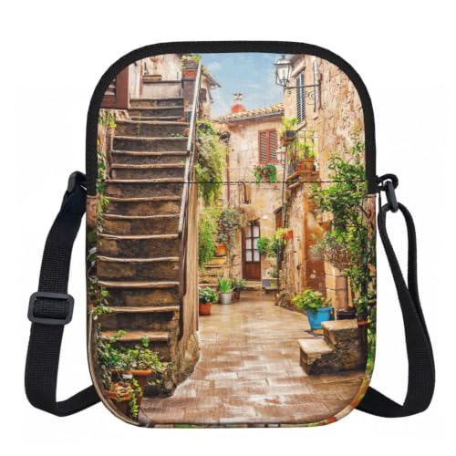 Edwal Bolso cruzado pequeño con estampado toscano de Italia para mujer, impermeable, con correa ajustable, para viajes y trabajo