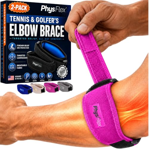 Image of 2-Pack Tennis Elbow Brace for Men & Women, Golfer's Elbow Support Strap | Tendonitis Pain Relief, Compression Pad for Arm, Forearm Brace, Tendon Pain Relief, Counterforce, Golf Accessories Elbow Pads