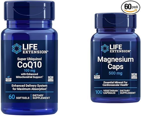 Life Extension Super Ubiquinol CoQ10 with Enhanced Mitochondrial Support, ubiquinol CoQ10 & Magnesium Caps, 500 mg, Magnesium Oxide, Citrate, Succinate, Heart Health
