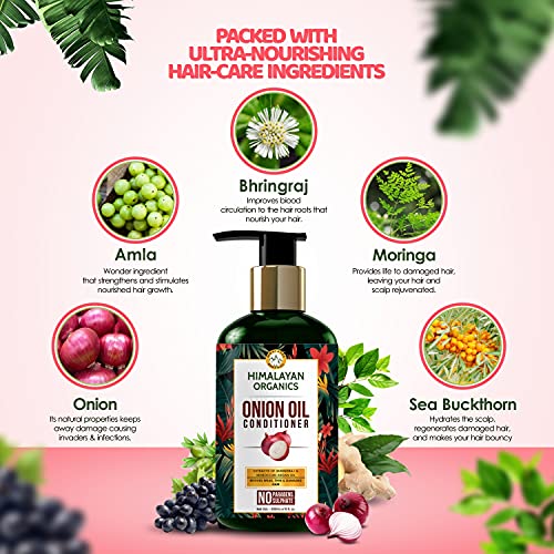 Image of Himalayan Organics Onion Oil Conditioner With Vitamin E | Extract Of Bhringraj & Moroccan Argan Oil | Improve Hair Health | Hairloss Control & Accelerate Hair Growth - 300ml