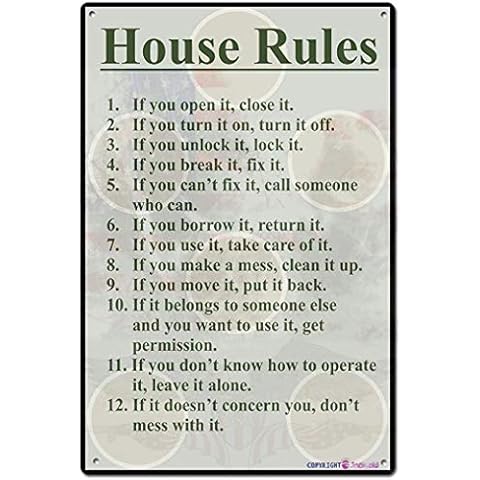TSOSK Retro metal tin sign House Rules Funny Tin Sign,Cave,Bar,Club, Home Wall Art Metal Tin Sign 8x12 inches Cover