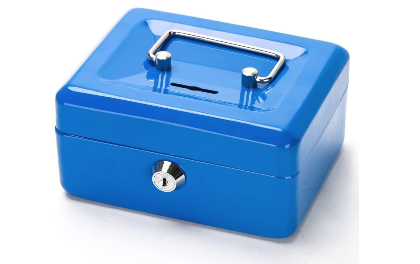 AZK Solutions Metal Cash Box with Key Lock | Stainless Steel Durable Metal Cash Box Money Holder Deposit Safe | Blue 10 inches | Large Deposit Organizer Box with Double Layer & 2 Keys for Security